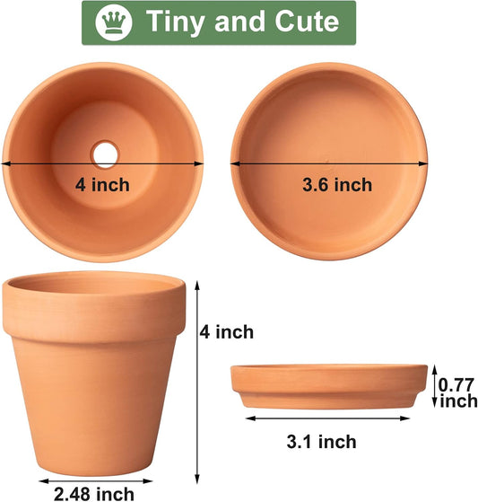 Orceler 4 Inch Terracotta Pots with Saucer - 6 Pack Small Clay Plant Pots with Drainage Holes, Flower Pots with Tray, Terra Cotta Pots for Indoor Outdoor Plants, Crafts, Wedding Favor