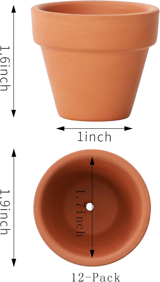 Yishang 1.9 Inch Tiny Terracotta Pots Pack of 12-Small Mini Clay Pots with Drainage Holes Flower Nursery Terra Cotta Planter for Tiny Cactus Herb lithop,Succulent Plants,Crafts,Wedding Favor