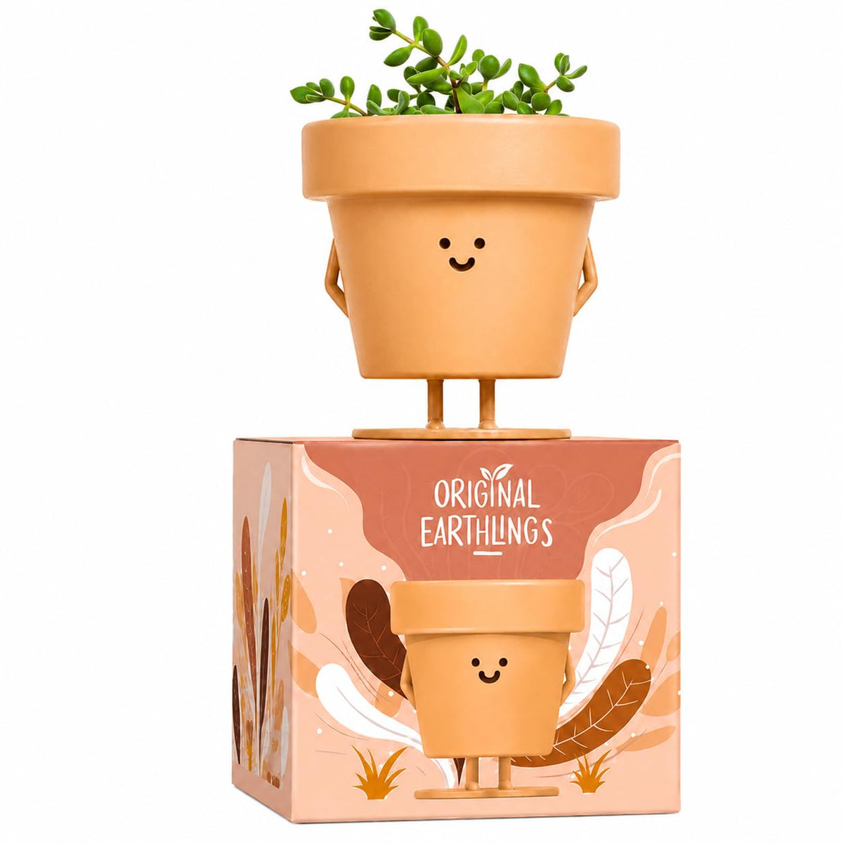 Original Earthlings Sitting Small Plant Pot, Cute Pots for Plants - 4 Inch