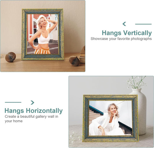 GULETHUN Vintage Gold Raised Frame with Blue Accent, 8x10 Ornate Picture Frames, Home Decor Antique Gallery Poster Photo Frames 8 by 10, Horizontal or Vertical Display
