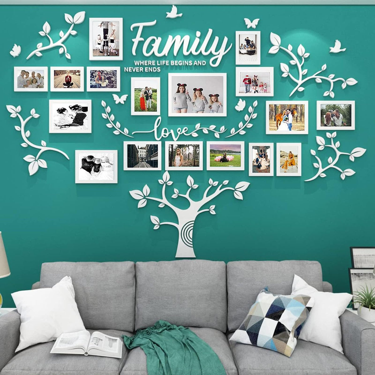 Picture Frames Collage Wall Decor - Family Tree Wall Decor for Living Room 4x6 5x7 8x10 11x14 3D DIY-Acrylic Family Wall Decor Photo Collage Frame for Wall