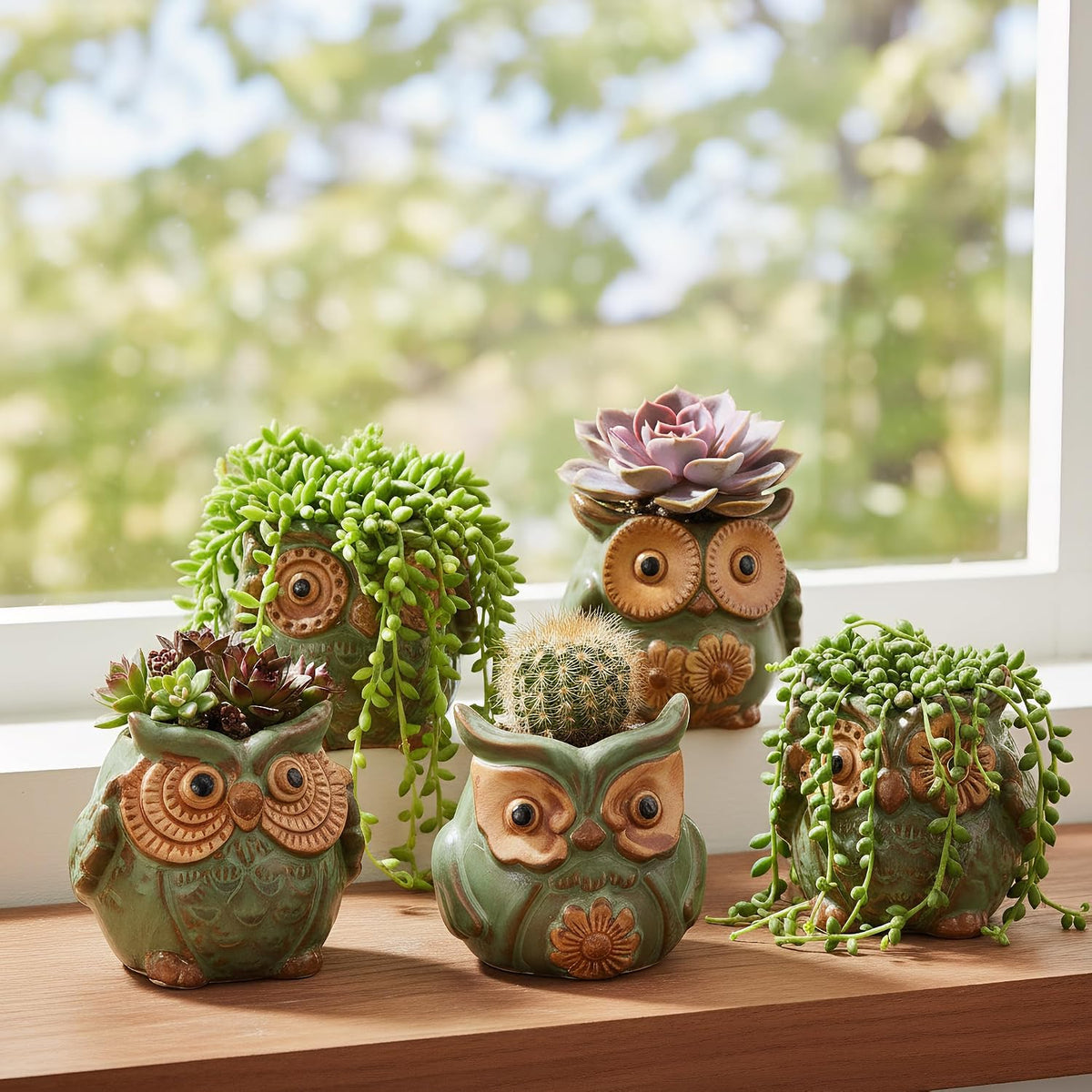TOPZEA 10 Pack Succulent Planter Pots with Drainage Hole, Cute Owl Ceramic Small Planters Animal Tiny Flower Plant Pots Containers Indoor for Cactus, Herb, Home, Garden, Windowsill, Coffee Table Decor