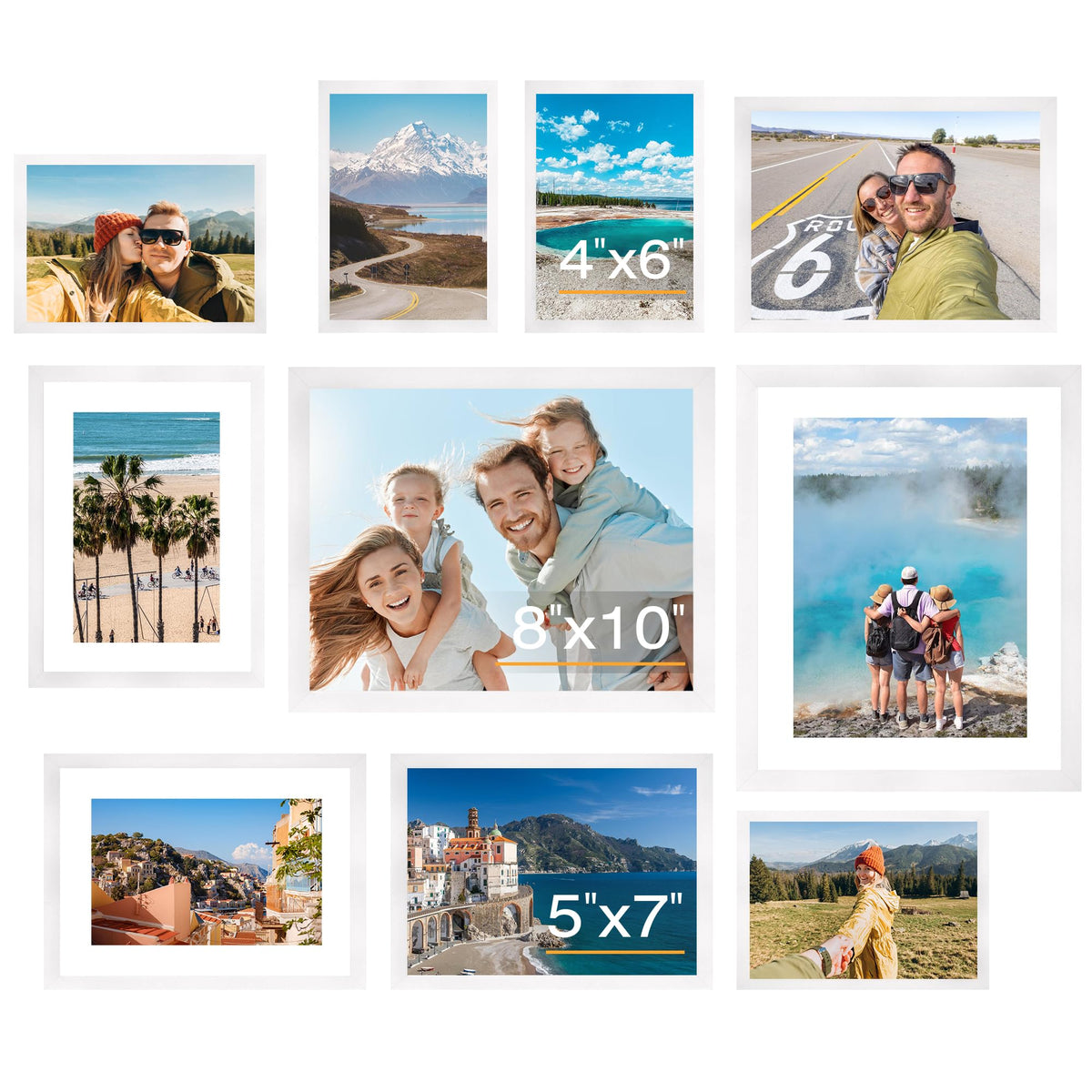 FIXSMITH 10 Pack Picture Frames Collage Wall Decor for Mounting or Tabletop Display, Gallery Wall Frame Set with Two 8x10 Black Frames, Four 5x7 Frames and Four 4x6 Frames, Multi-Pack Photo Frame Set