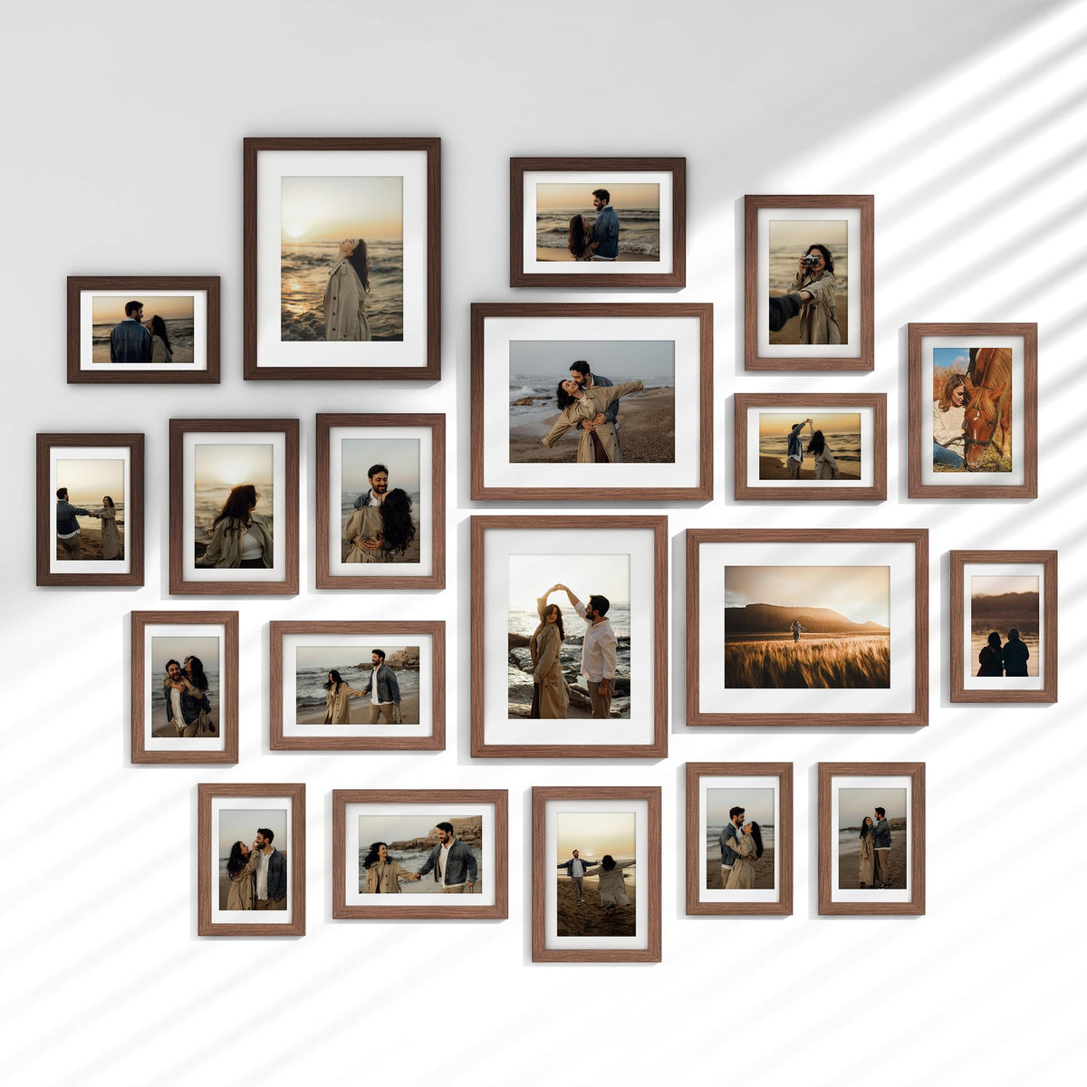 Venusmiles 20 Pack Picture Frames Collage Wall Decor, Gallery Frame Set for Wall Mounting or Tabletop Display, Multi Sizes Including 4pcs 8x10, 8pcs 5x7, 8pcs 4x6, Oak