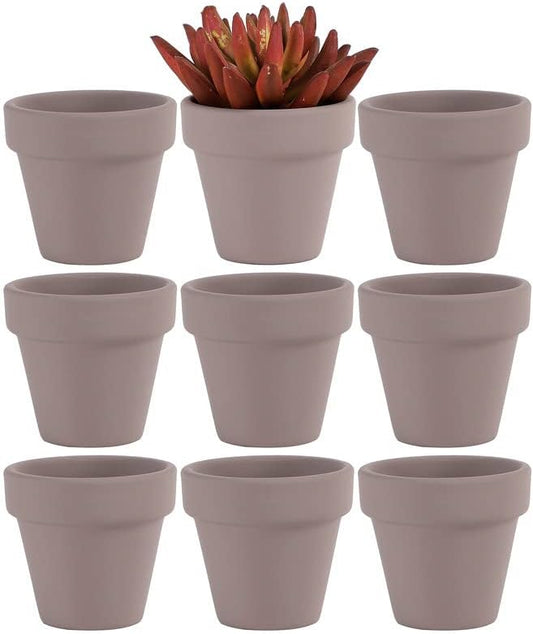 Yishang 2 Inch Grey Mini Terracotta Clay Pots Pack of 9 - Small Hand Craft Nursery Plant Pot Succulent Cactus DIY Pottery Planter Home Garden Windowsill Decoration