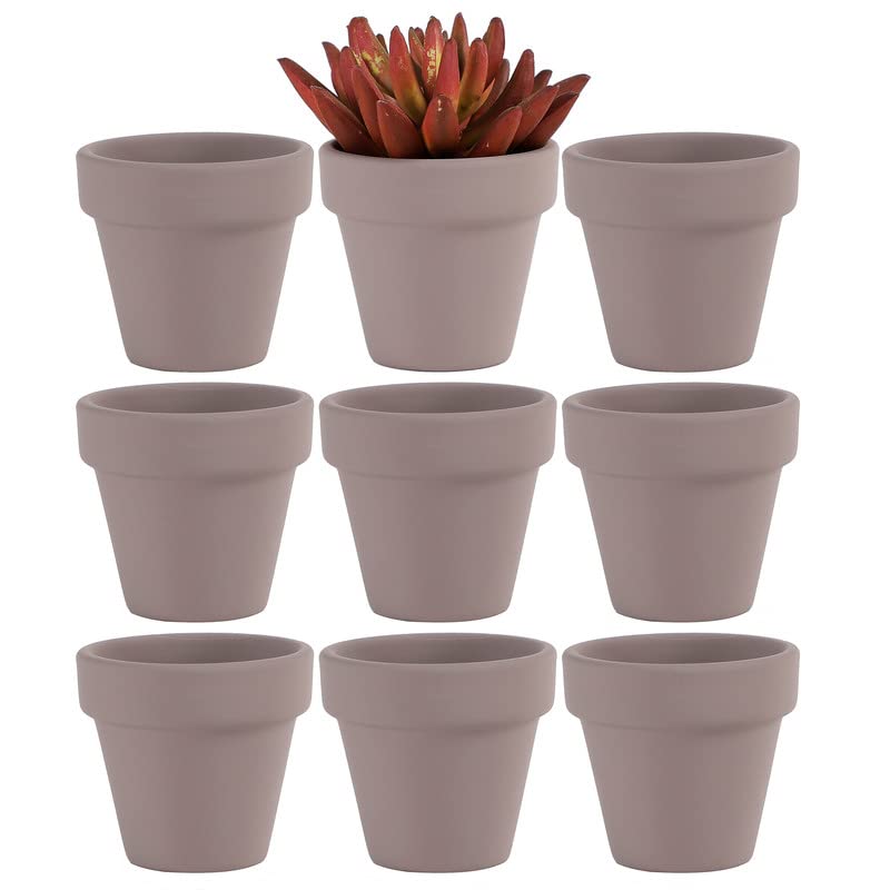 Yishang 2 Inch Grey Mini Terracotta Clay Pots Pack of 9 - Small Hand Craft Nursery Plant Pot Succulent Cactus DIY Pottery Planter Home Garden Windowsill Decoration