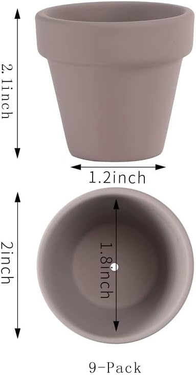 Yishang 2 Inch Grey Mini Terracotta Clay Pots Pack of 9 - Small Hand Craft Nursery Plant Pot Succulent Cactus DIY Pottery Planter Home Garden Windowsill Decoration