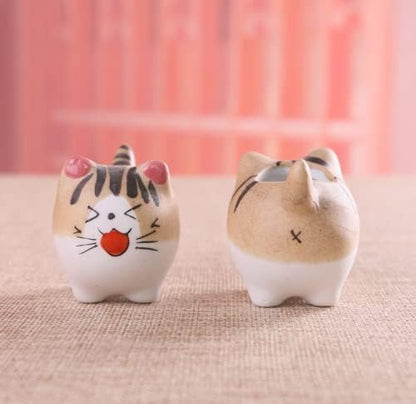 Set of 5 Mini Cute Cat Ceramic Succulent Pots Planters with Drainage Hole