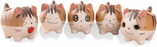 Set of 5 Mini Cute Cat Ceramic Succulent Pots Planters with Drainage Hole