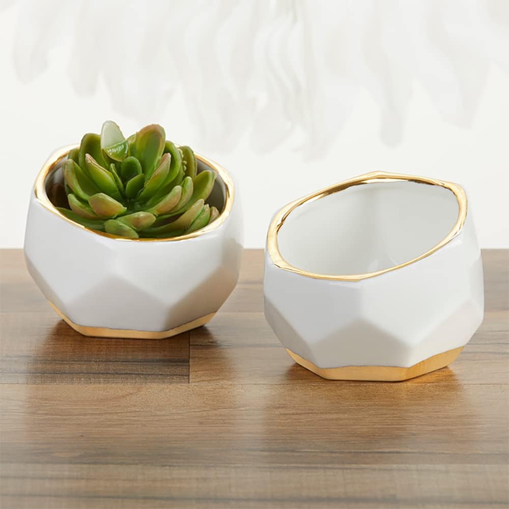 Kate Aspen Geometric Ceramic Planters, Mini Decorative Bowls (Set of 3) Small- Succulent Pots, Modern Decor, Shelf Decor, Desk, Table Décor, White