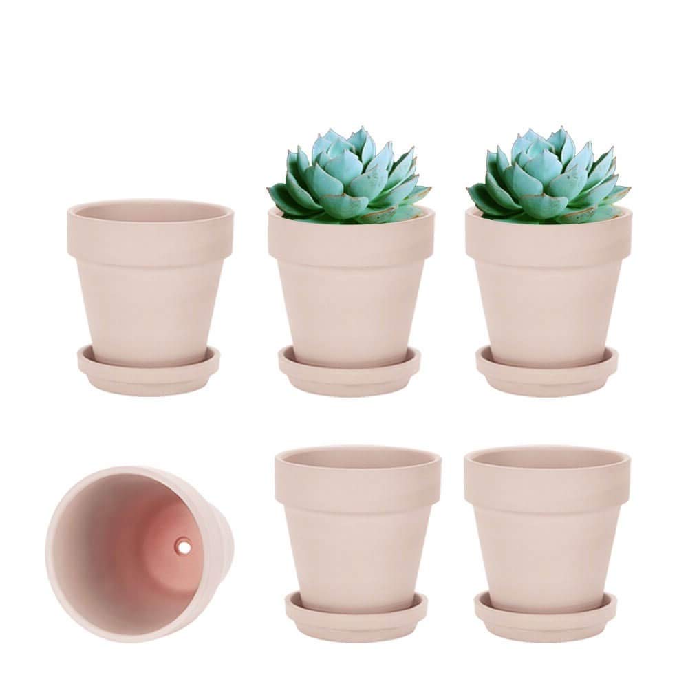 vensovo 4 Inch Terracotta Plant Pots with Saucer - 6 Pack Clay Flower Pots with Drainage, Great for Plants, Crafts, Wedding Favor