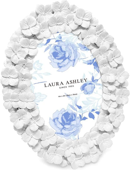 Laura Ashley 4x6 Blue Hydrangea Flower Oval Picture Frame with Easel & Hook