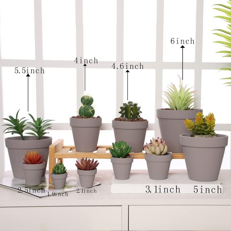 Yishang 2 Inch Grey Mini Terracotta Clay Pots Pack of 9 - Small Hand Craft Nursery Plant Pot Succulent Cactus DIY Pottery Planter Home Garden Windowsill Decoration