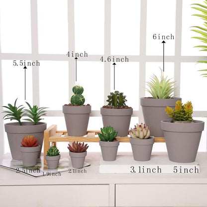 Yishang 2 Inch Grey Mini Terracotta Clay Pots Pack of 9 - Small Hand Craft Nursery Plant Pot Succulent Cactus DIY Pottery Planter Home Garden Windowsill Decoration