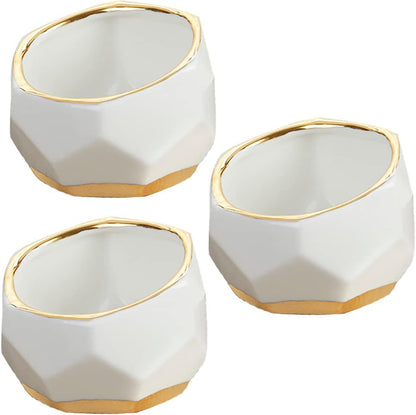 Kate Aspen Geometric Ceramic Planters, Mini Decorative Bowls (Set of 3) Small- Succulent Pots, Modern Decor, Shelf Decor, Desk, Table Décor, White