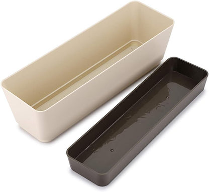 Skelang 2 Pcs Rectangular Plant Pot, 12" Watering Plant Container with Drainage Hole, Window Planter Box with Saucer for Succulents, Flowers, Herbss