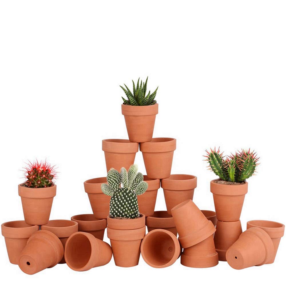 FCFKUK 24pcs Small Mini Clay Pots, 2.5'' Terracotta Pot Clay Ceramic Pottery Planter, Cactus Flower Terra Cotta Pots, Succulents Nursery Pots, with Drainage Hole, for Indoor/Outdoor