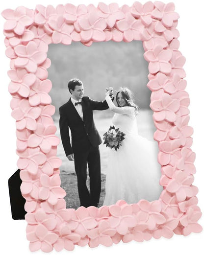 Laura Ashley 4x6 Pink Flower Textured Hand-Crafted Picture Frame w/Easel