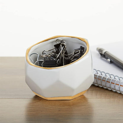 Kate Aspen Geometric Ceramic Planters, Mini Decorative Bowls (Set of 3) Small- Succulent Pots, Modern Decor, Shelf Decor, Desk, Table Décor, White