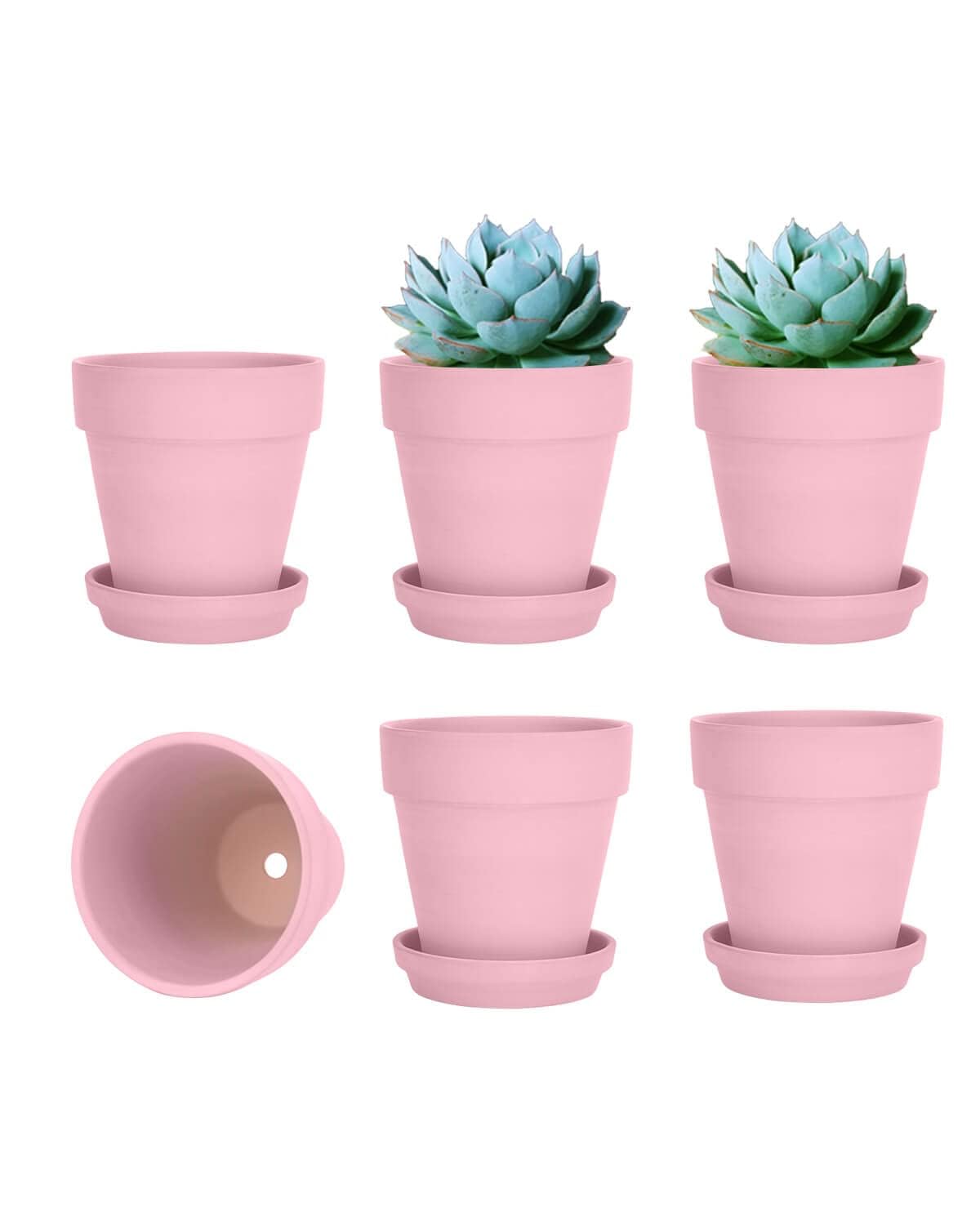 vensovo 4 Inch Terracotta Plant Pots with Saucer - 6 Pack Clay Flower Pots with Drainage, Great for Plants, Crafts, Wedding Favor