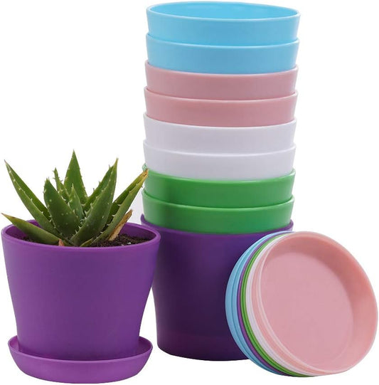 TDHDIKE 10 Pcs Plastic Planters Indoor Pots with Pallet