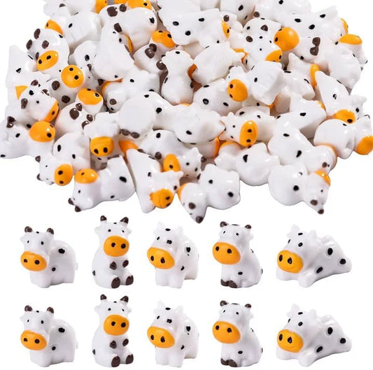 50 Pcs Mini Resin Cow Figurine Bulk Mini Cow Figurine Cake Decorations Cute Miniature Resin Sculpture Ornament Micro Landscape Office Garden Desk Party Tabletop Decor
