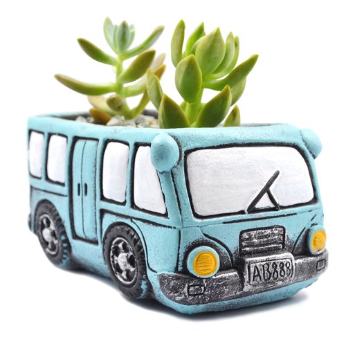 Cute Succulent Plants Pots, Small Planter Pots with Drainage Hole, Flower Pots for Home Indoor Outdoor Garden Decoration (Purple Bus)