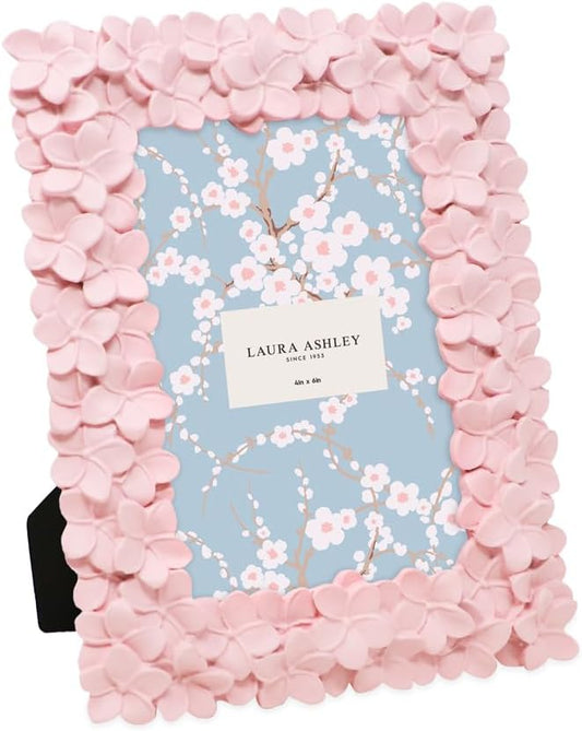 Laura Ashley 4x6 Pink Flower Textured Hand-Crafted Picture Frame w/Easel