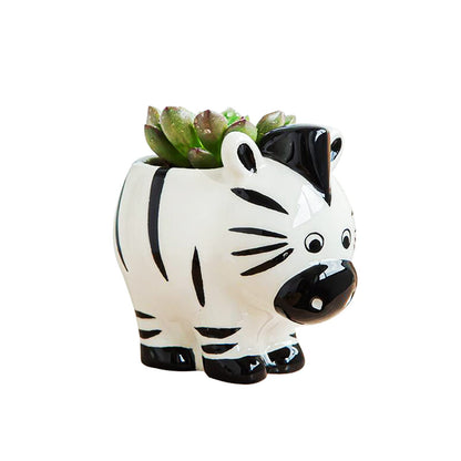 DIYOMR Cute Animal Ceramics Planter Small Succulent Pot Cartoon Shaped Plant Pot for Mini Plants Flower Cactus, Smooth Shiny Ceramic - Plants Not Included (Cow)
