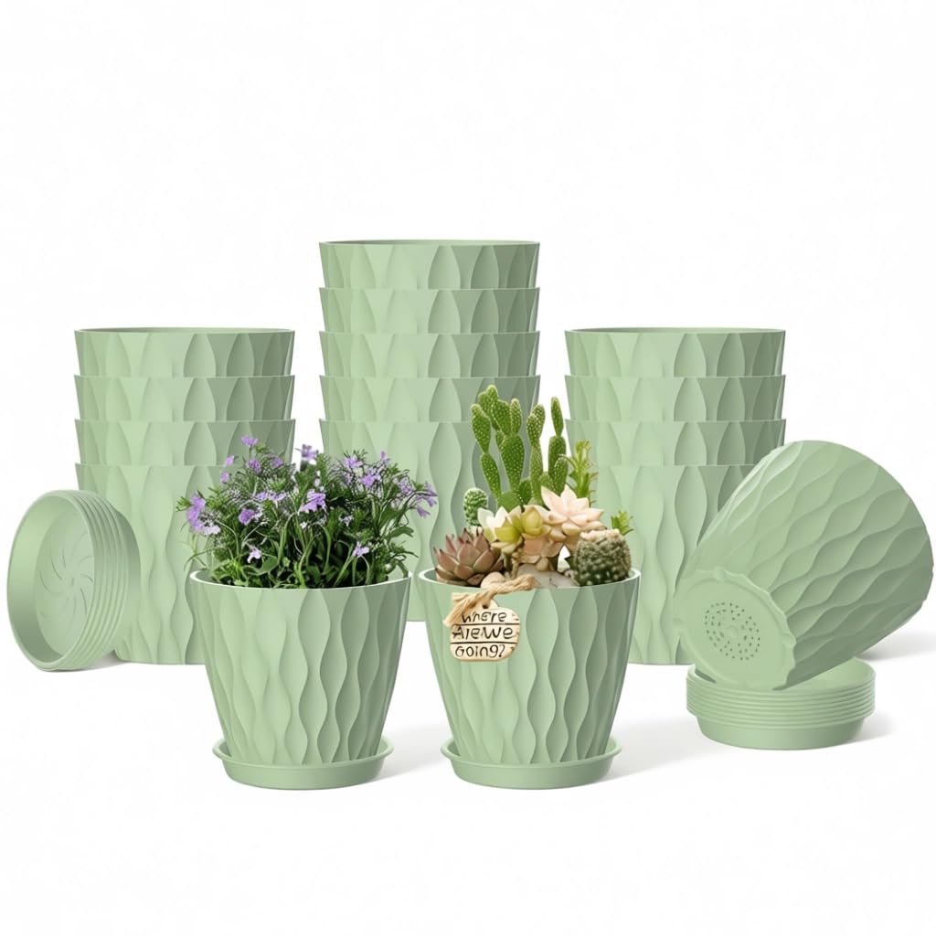 16 Pack 4 Inch Plastic Planter Pots with Tray, Heavy Duty Indoor Outdoor Planter Pots with 48 Drainage Holes for Herbs, Succulents, Seedlings, Flowers Durable and Lightweight White