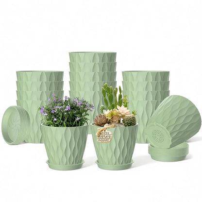 16 Pack 4 Inch Plastic Planter Pots with Tray, Heavy Duty Indoor Outdoor Planter Pots with 48 Drainage Holes for Herbs, Succulents, Seedlings, Flowers Durable and Lightweight White