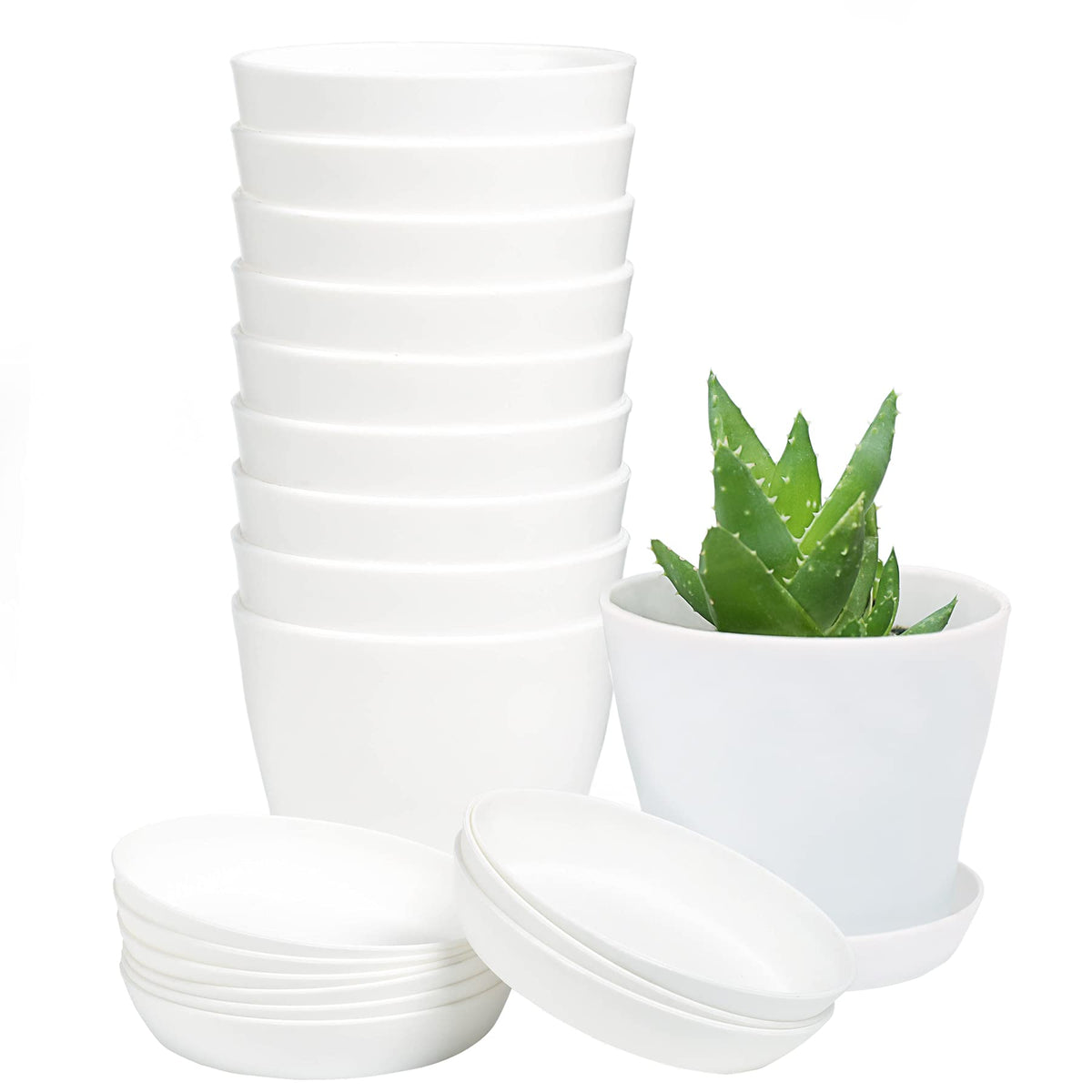 TDHDIKE 10 Pcs Plastic Planters Indoor Pots with Pallet