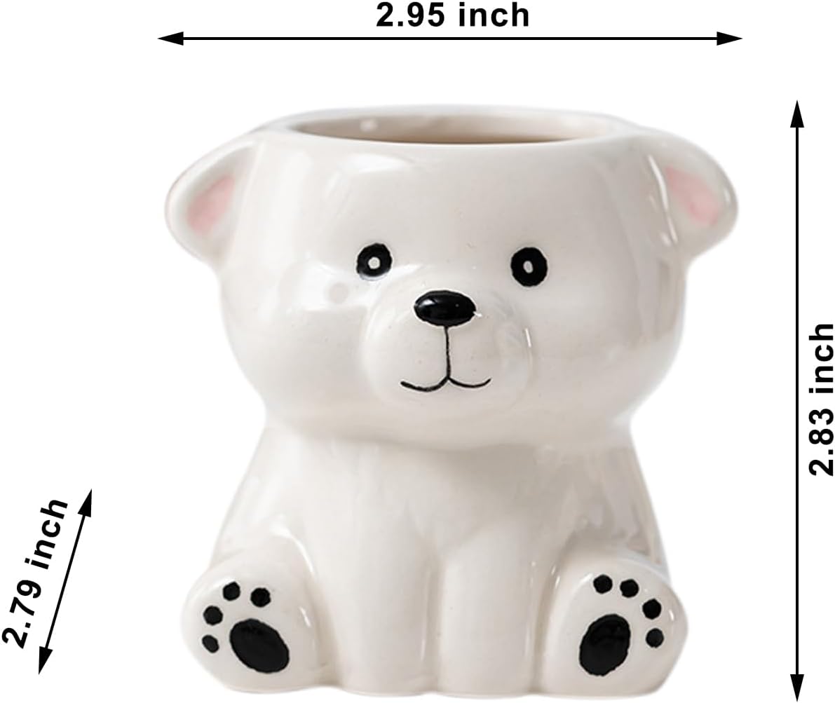 DIYOMR Cute Animals Planter, Mini Ceramic Cartoon Animal Shaped Succulent Flower Pot Indoor Air Plants Holder, Smooth Shiny Decorative Flower Cactus Planter - Plants Not Included (White Bear)