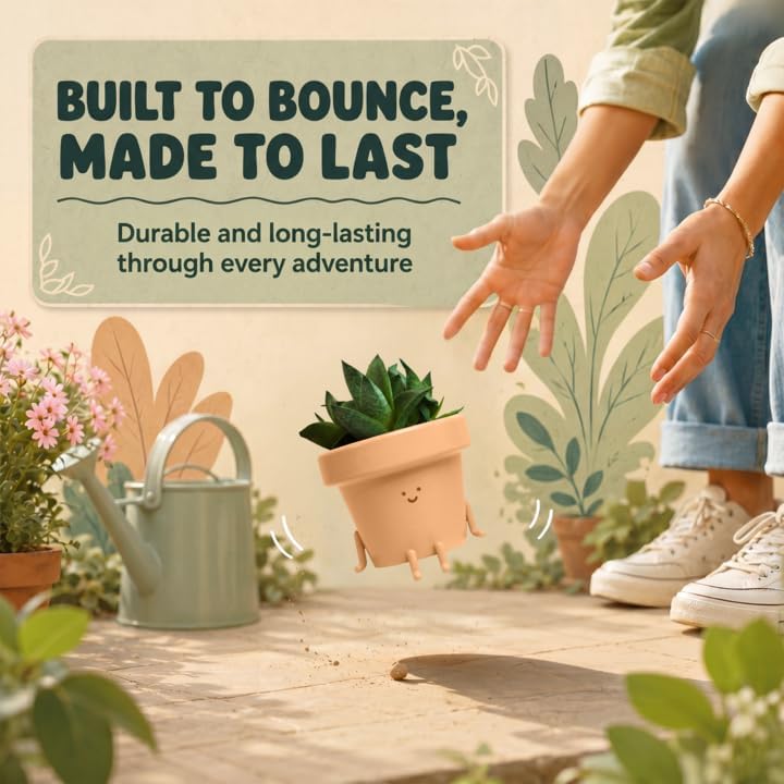 Original Earthlings Sitting Small Plant Pot, Cute Pots for Plants - 4 Inch