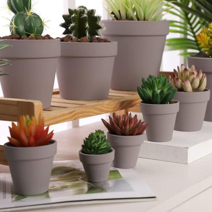 Yishang 2 Inch Grey Mini Terracotta Clay Pots Pack of 9 - Small Hand Craft Nursery Plant Pot Succulent Cactus DIY Pottery Planter Home Garden Windowsill Decoration