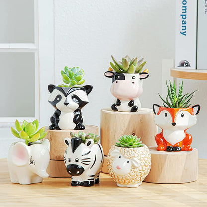 DIYOMR Cute Animal Ceramics Planter Small Succulent Pot Cartoon Shaped Plant Pot for Mini Plants Flower Cactus, Smooth Shiny Ceramic - Plants Not Included (Cow)