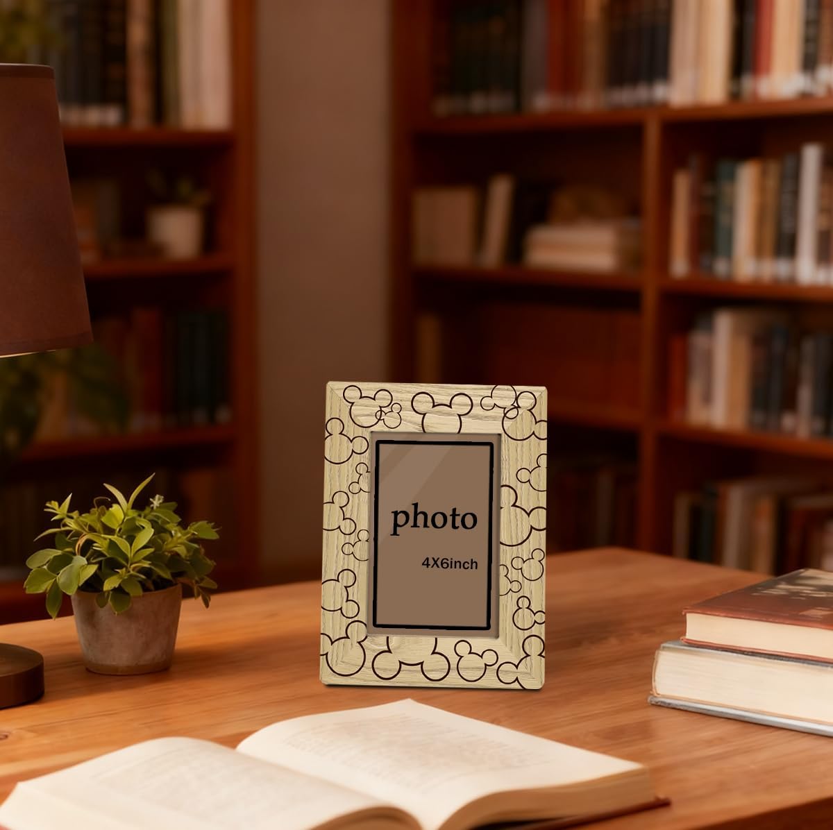 Cute Wooden Picture Frame, Light Wood Grain Cartoon Characters Photo Frame, Fits 4x6 Inch Photo, Display on Table Top Desk, Picture Gift for Friend