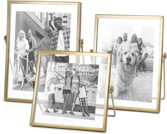 Gold Picture Frames Set of 3 — 4x4 4x6 5x7 Floating Glass Photo Frame Gift