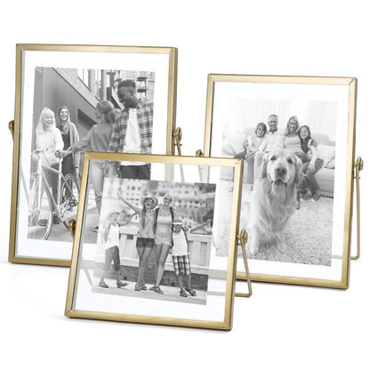 Gold Picture Frames Set of 3 — 4x4 4x6 5x7 Floating Glass Photo Frame Gift