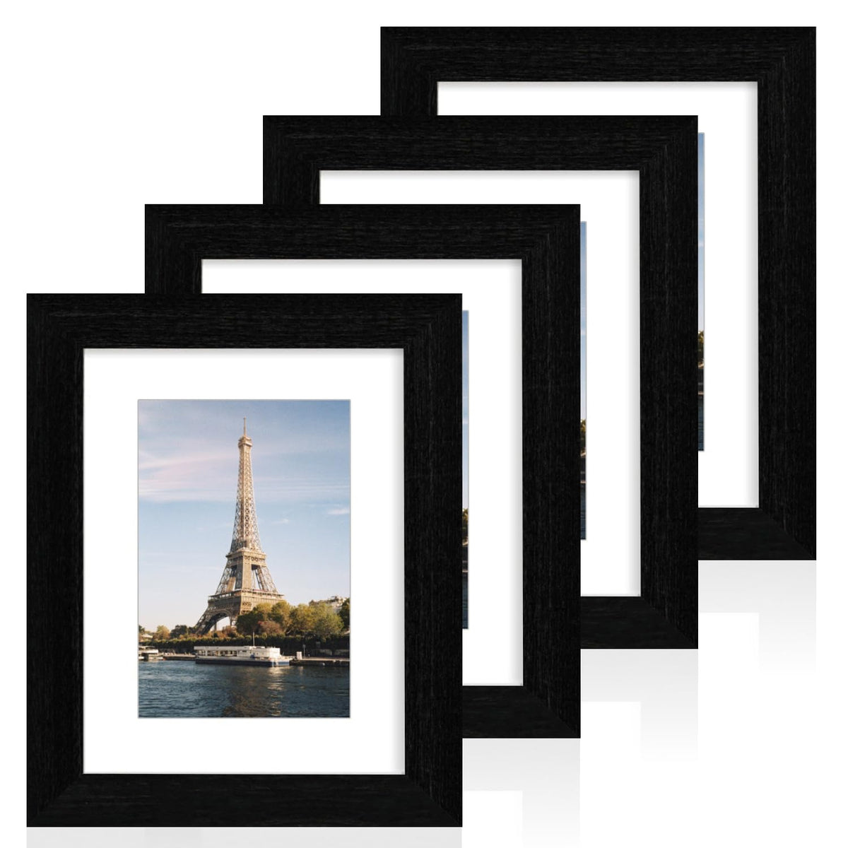 iRahmen 8x10 Picture Frame Set of 4, High Definition Real Glass Rustic Brown Frame, 8 x 10 Wood Photo Frames for Desktop Display and Wall Mounting
