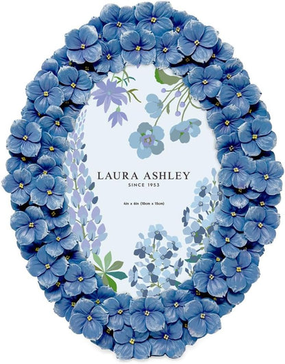 Laura Ashley 4x6 Blue Hydrangea Flower Oval Picture Frame with Easel & Hook