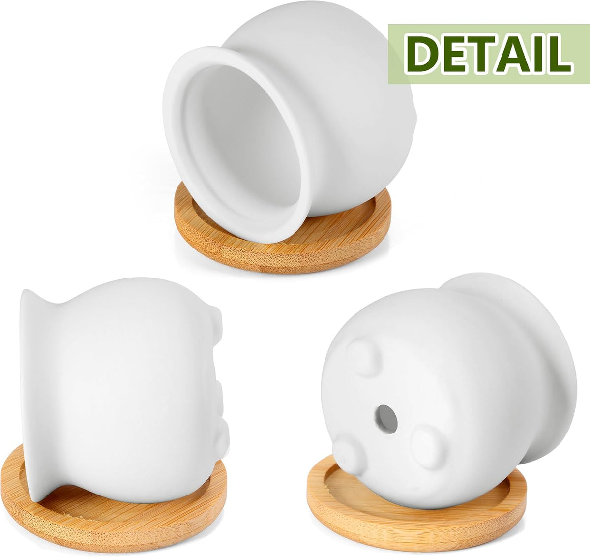 Remerry 12 Pcs 2.5 Inch Mini DIY Ceramic Succulent Pots with Bamboo Tray