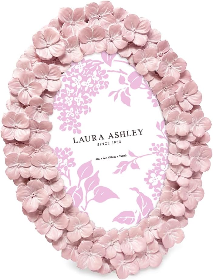 Laura Ashley 4x6 Blue Hydrangea Flower Oval Picture Frame with Easel & Hook