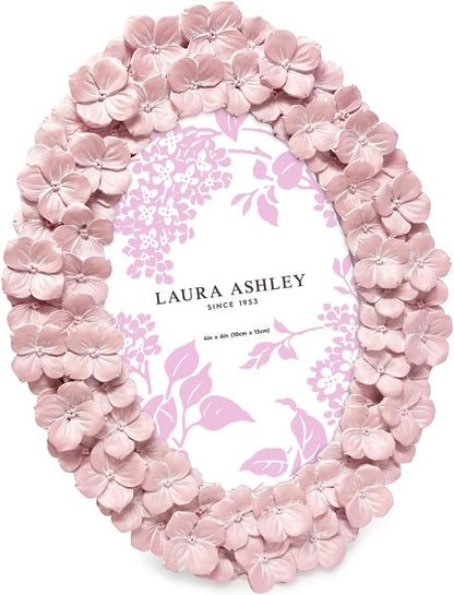 Laura Ashley 4x6 Blue Hydrangea Flower Oval Picture Frame with Easel & Hook