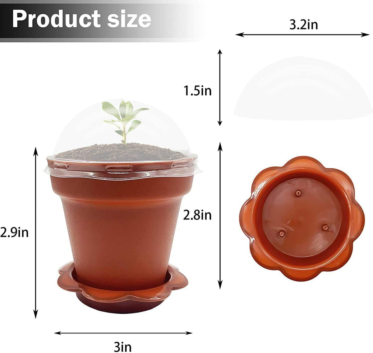 PURPLE STAR 1N 50 Packs Cupcake Plant Nursery Pots with Humidity Dome- Planting Containers Cups- Small Flower Pots with Trays & Lids for Indoor Outdoor Seedling Succulent Vegetable (Wine Red)