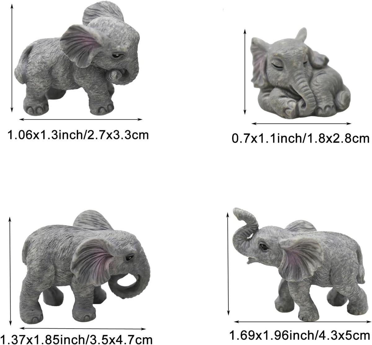 8Pcs Realistic Mini Elephant Figurines Small Resin Elephant