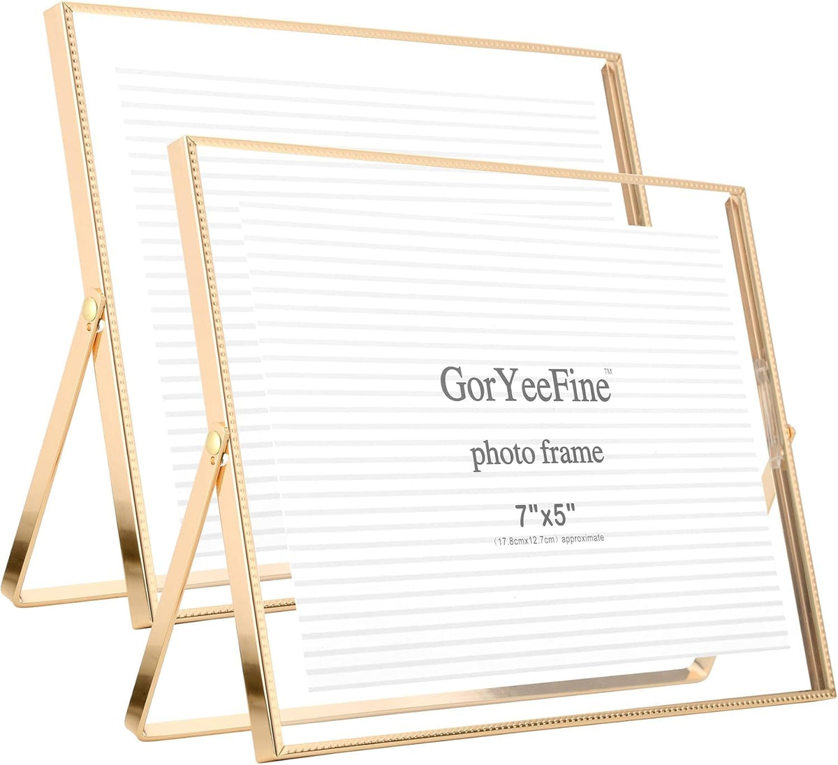 Gold 8x10'' Floating Frame Set of 2,For Photo Sizes( 5x7'',6x8'',7x9''),Beautiful Metal Beaded Edge Frames Adjustable Tabletop/Shelf Photo Frame,Classy Gift Choice for Wedding