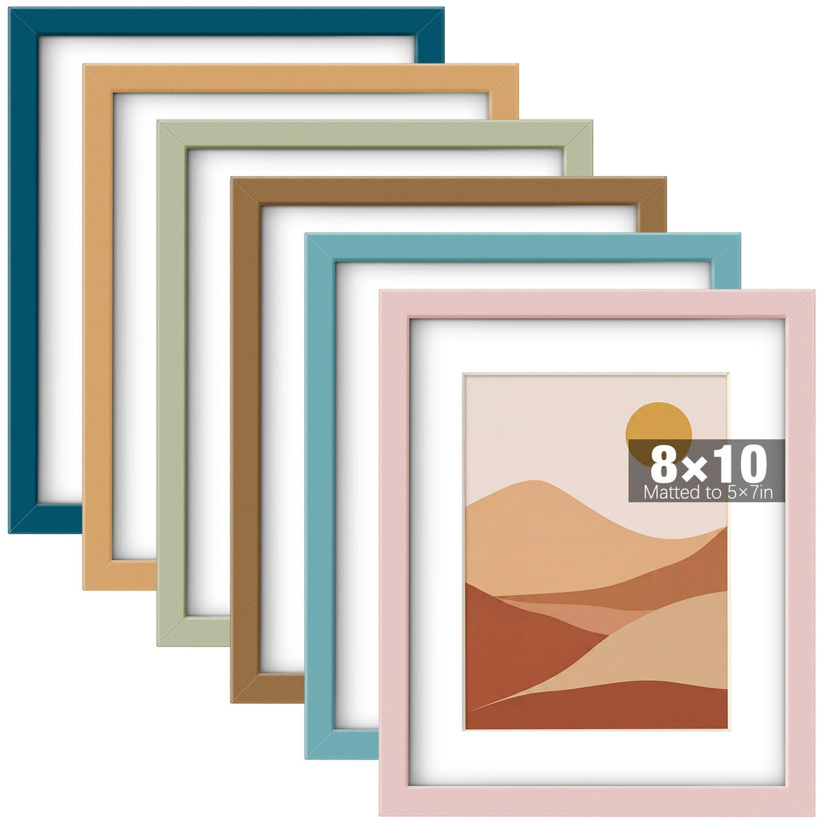 8 x 10, 5 x 7, 4 x 6 Picture Frame Set of 6, Boho Colorful Photo Frames