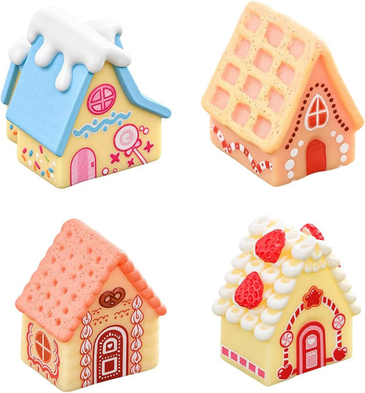 4 Pcs Mini Candy House Figurine, Colorful Resin Ornament, Micro Landscape Decor, Cute Desktop Decoration for Home Kitchen Dessert Shop Party