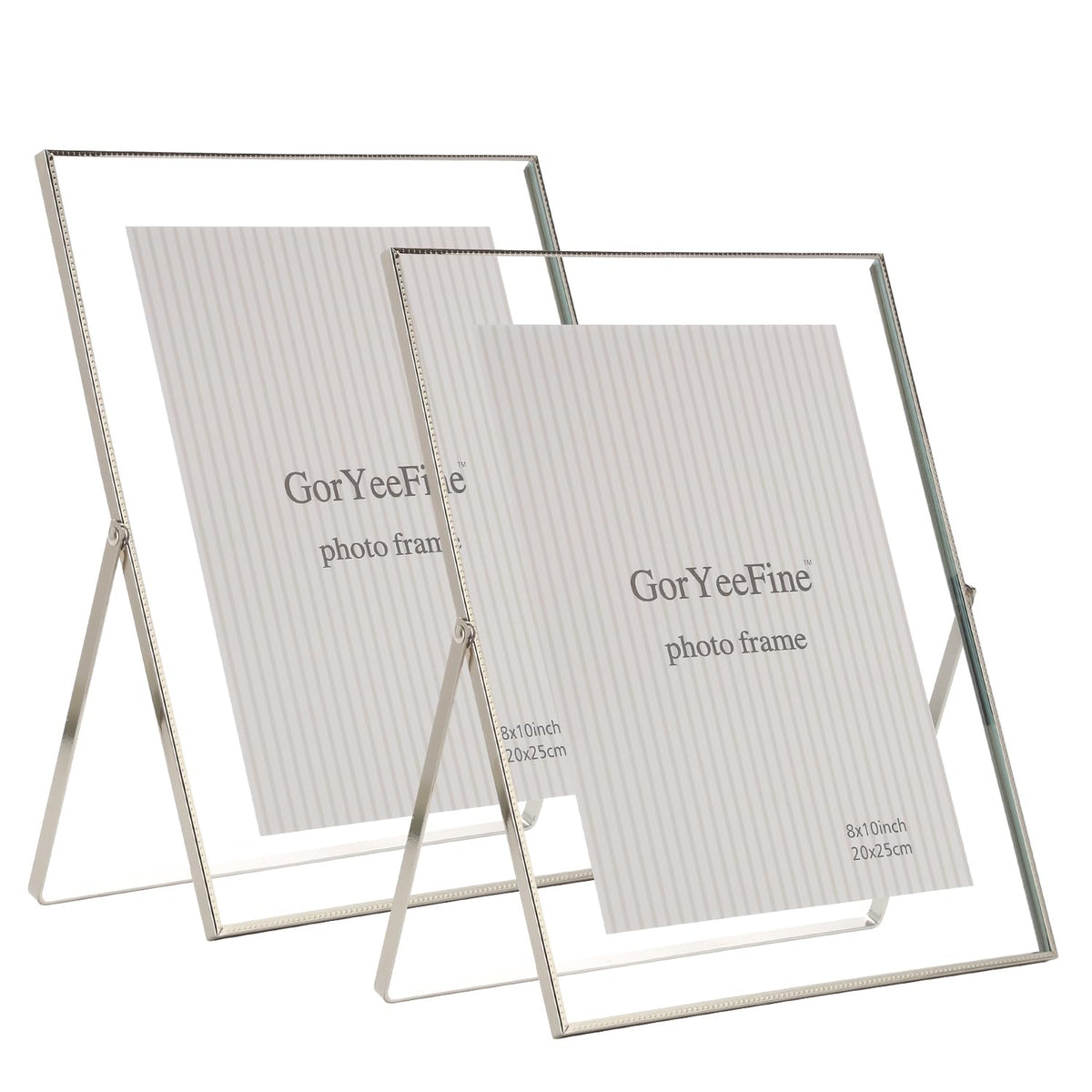 Gold 8x10'' Floating Frame Set of 2,For Photo Sizes( 5x7'',6x8'',7x9''),Beautiful Metal Beaded Edge Frames Adjustable Tabletop/Shelf Photo Frame,Classy Gift Choice for Wedding